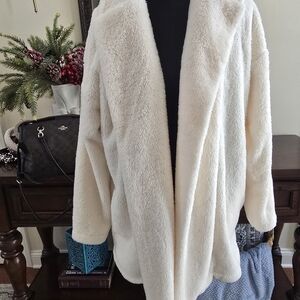 LOFT Elegant Cream Faux Sherpa Jacket